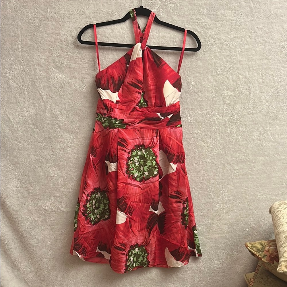BCBG Red Poppy Keyhole Halter Neck Backless Sundress
